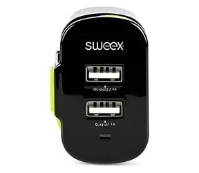 Sweex Nabíjačka 3 výstupy čierno-zelená / Nabíjačka / 2x USB-A / Micro USB / 3 A