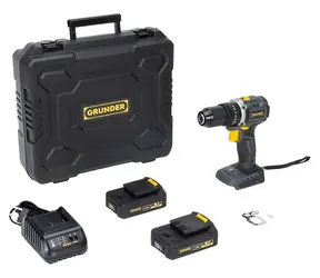 GRUNDER CD-B0B18 / Aku príklepová vŕtačka / 18V / bezkefový motor / 2x 2.0Ah