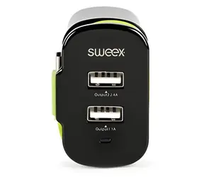 Sweex Nabíjačka 3 výstupy čierno-zelená / Nabíjačka / 2x USB-A / USB-C / 3 A