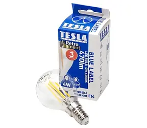 TESLA FILAMENT RETRO miniglobe E14 4W číra / LED žiarovka / 230V / 470lm / 25 000h / 4000K denná biela / 360°