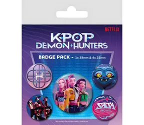 PYRAMÍD Sada odznakov K-pop Demon Hunters / Kov / 5 ks / 38 a 25 mm