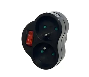 Konnoc DX-R2S čierna / Rozbočka / 230V / 1x guľatá + 2x plochá zásuvka / vypínač / detská poistka