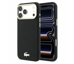 Lacoste PU Leather Champs Elysees Gold Logo MagSafe Zadný Kryt pre iPhone 18 Pre čierna