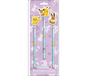 CYP BRAND Sada ceruziek Pokémon Flowers / 3 ks / Gumový topper / Grafitová ceruzka
