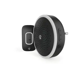 Nedis Bezdrôtový zvonček čierna / Bezdrôtový zvonček / 220 - 250 V AC / 1x CR2032 / 80 dB / Dosah 150 m / 60 melódií