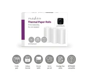 Nedis Termopapierová rolka biela / Termopapierová rolka / 56 mm / 6,5 m / 3 ks
