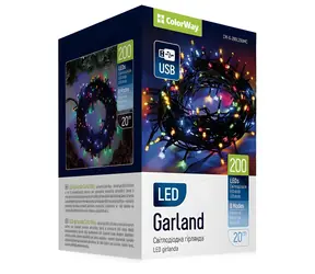 Colorway LED reťaz vnútorná / 200 LED / 20 m / viacfarebný / 8 funkcií / napájanie USB