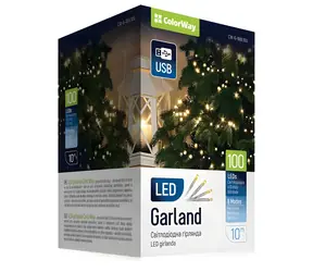 Colorway LED reťaz teplá biela / LED reťaz / 100 LED / 10 m / vnútorná / 8 funkcií / USB napájanie