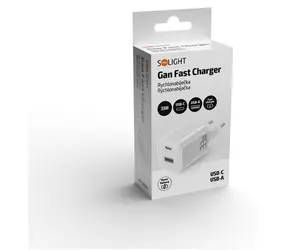 Solight GaN nabíjačka USB-A + USB-C biela / Nabíjačka / 33 W / PD 3.0, PPS / QC 2.0-4.0