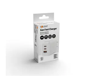 Solight 65W GaN nabíjačka USB-A + 2x USB-C / Nabíjačka / GaN / Power Delivery 3.0 / Quick Charge 3.0