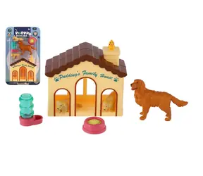 TEDDIES Psík s domčekom a doplnkami / 3 ks / Na karte / Plast / od 3 rokov