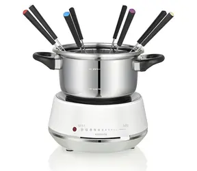 Melissa Fondue nerezová/biela / Elektrické fondue / 2 l / 1200 W / 6 vidličiek / regulácia teploty