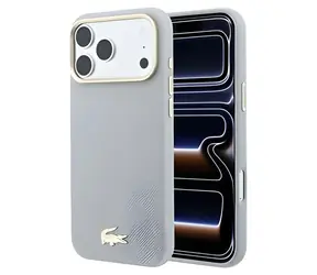 Lacoste Champs Elysees MagSafe Kryt pre iPhone 18 Pre Max svetlo šedá / Kryt / PU koža / Zlaté Logo
