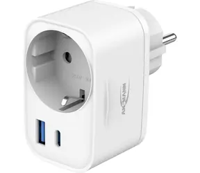 Ansmann HS220 biela / Nabíjací adaptér / 1x USB-C / 1x USB-A / 20W / PD / s priechodnou zásuvkou 16A