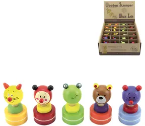 TEDDIES Drevená pečiatka zvieratko s viečkom / 5 druhov / drevo, plast / 6 cm / od 3 rokov