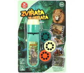 Baterka a projektor Divoké zvieratá 2v1 / Projektor / 3 kotúčiky / 24 obrázkov / batérie 2x AA