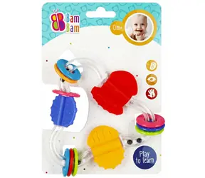 BAM BAM Hrkálka trojuholník s krúžkami a guličkami / Plast / 13 x 13 cm / od narodenia