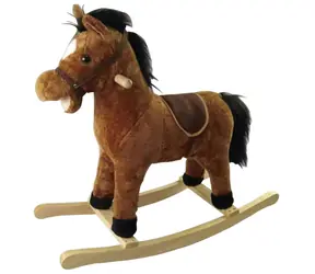 WIKY Hojdací kôň hnedý / 71 cm / plyš + drevo / nosnosť 50 kg