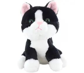 Orion Plyšová mačka čierno-biela sediaca / 15 cm / Plyš