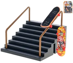 Prstový skateboard s rampou schodiska / Fingerboard / kov a plast / 9,5 cm / od 3 rokov