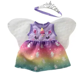MAC TOYS Plejo Šaty pre bábiku 40-43 cm dúhová / Hračka / Set s plinou a cumlíkom / od 3 rokov