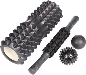 Merco Masážny set 4v1 čierna / Masážna sada / Valec 33 cm / Tyč 40 cm / Loptičky 5 a 7 cm