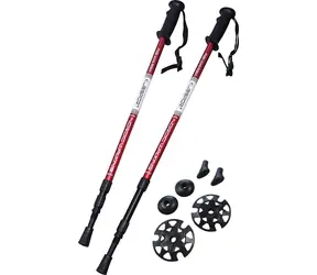 KUBIsport Trekingové palice 3-dielne červené / Trekingové palice / ANTISHOCK odpruženie / 65-135 cm / 1 pár