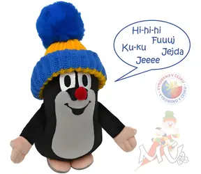 MORAVSKÁ ÚSTREDŇA Plyšový hovoriaci Krtko modrý čiapka / 16 cm / na batérie / od 3 rokov