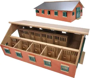 KIDS GLOBE Stajňa pre kone 1:24 so 7 boxmi / Drevená stavebnica / od 3 rokov