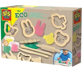 SES Creative Modelína Eco bezlepková / 3x 90g + drevené nástroje / od 3 rokov