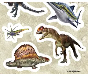 JIRI MODELS Samolepky Dinosaury / 3 hárky / klasické, fóliové, trblietavé / 12,5 x 35 cm