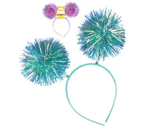 Pom-pom čelenka so strapcami / Karnevalový doplnok / Plast, kov / 2 farby