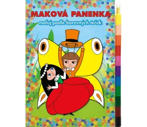 AKIM Maľuj podľa farebných bodiek Maková bábika + MAXI voskovka / Omaľovánka / A5