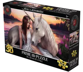 Prime 3D Puzzle Dievča a jednorožec / 100 dielikov / 31 × 23 cm / holografický 3D efekt