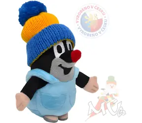 MORAVSKÁ ÚSTREDŇA Plyšák Krtko v nohavičkách / s čiapkou modro-žltým / 14 cm / od 3 rokov