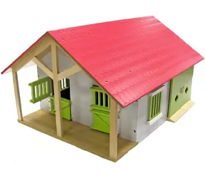 KIDS GLOBE Stajňa pre kone s dielňou / 1:24 / Drevená stavebnica / od 3 rokov