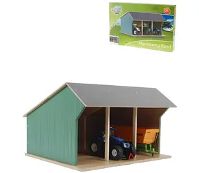 KIDS GLOBE Prístrešok pre traktory / Drevená stavebnica / Mierka 1:32 / 3 státie / od 3 rokov