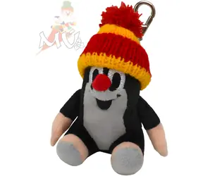 MORAVSKÁ ÚSTREDŇA Krtko s karabínou sediacou červená čiapka / Plyšová kľúčenka / 9 cm / voľne / od 12 mesiacov