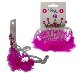 SPARKYS Čelenka Happy Birthday fuchsiová / Karnevalový doplnok / Perie