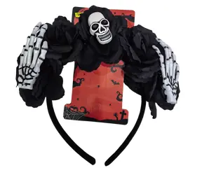 SPARKYS Čelenka Halloween lebka a ruža / Karnevalový doplnok / Textil