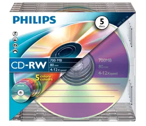 Philips CD-RW 700MB / Optický disk / 4-12x / 80 min / Slim case / Farebný