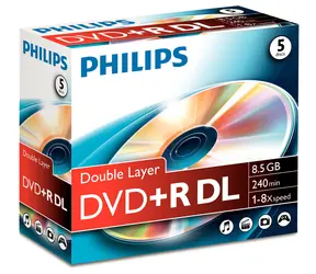Philips DVD+ R DL 8,5 GB / Optické médium / 8x / 5 ks / JewelCase