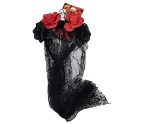 SPARKYS Čelenka Halloween závoj, ruža a lebka / Doplnok ku kostýmu / Karneval / čierna