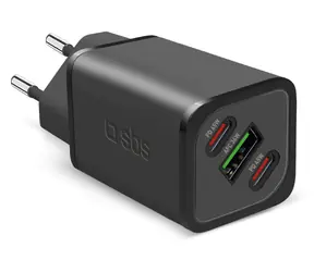 SBS NanoTube čierna / Cestovný adaptér / GaN / 2x USB-C, USB-A / 65 W / PD