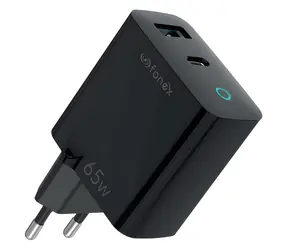 Fonex Cestovný adaptér 65W čierna / Napájací adaptér / USB-C + USB-A / PD