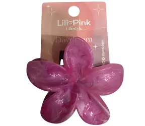 SPARKYS Škripec do vlasov PINK mramorová ružová / Kvetinový motív / 13,4 x 7,5 cm