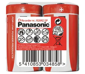 Panasonic Red R20 / Zinkouhlíková batéria / D / 1,5 V / 2 ks