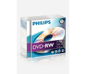 Philips DVD-RW 4,7 GB / Optické médium / 4X / 5 ks / JewelCase