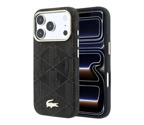 Lacoste PVC Semi Wrap Blend Embossed hnedá / Zadný kryt / iPhone 18 Pro / MagSafe