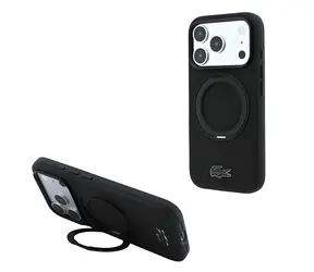 Lacoste PVC Petit Pique Semi Wrap Ring Stand čierna / Zadný kryt / iPhone 18 Pro Max / MagSafe